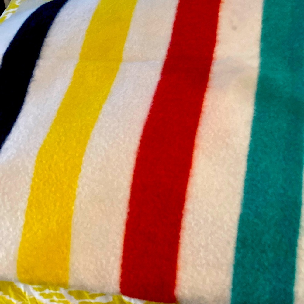 Vintage 4‎ color stripes wool blanket. Jc pennys Polar Star Golden Dawn bag b45